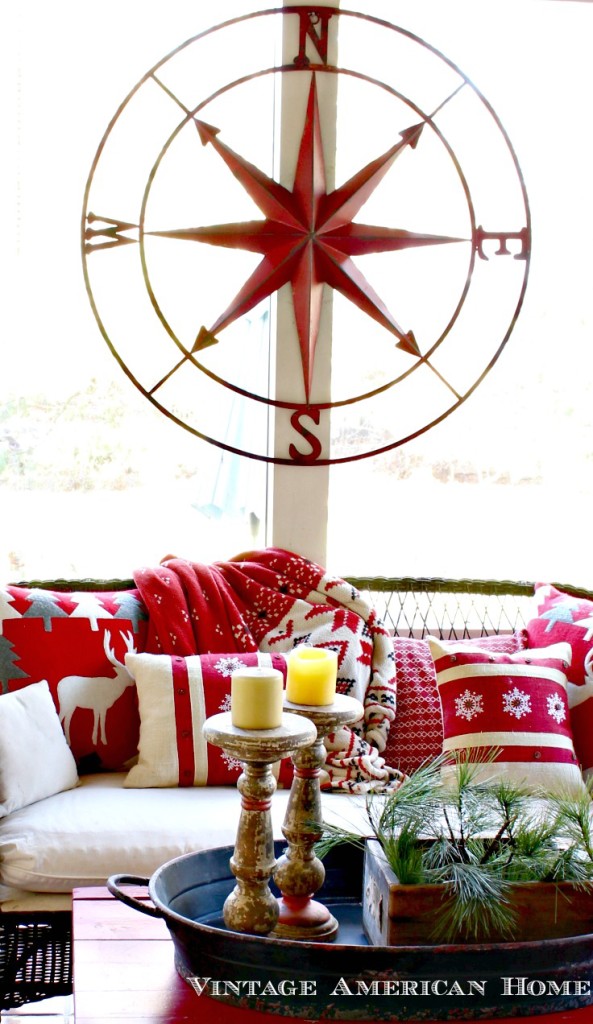 41" Round Metal Compass Wall Décor, Red #DE6069 for your fixer upper or porch for sale $150