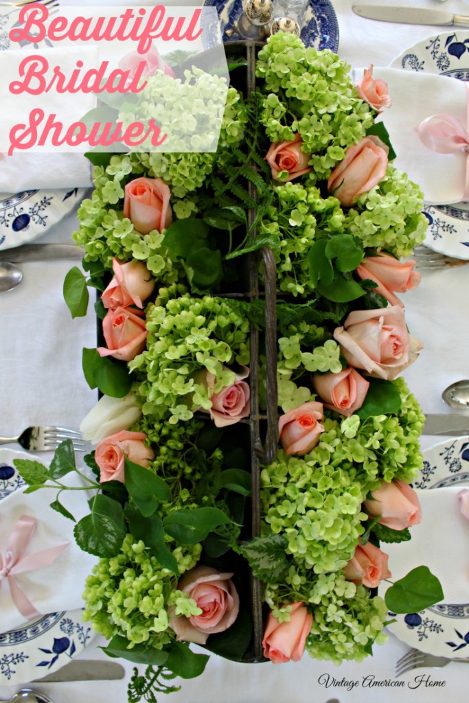 Beautiful bridal shower with blush peach roses.