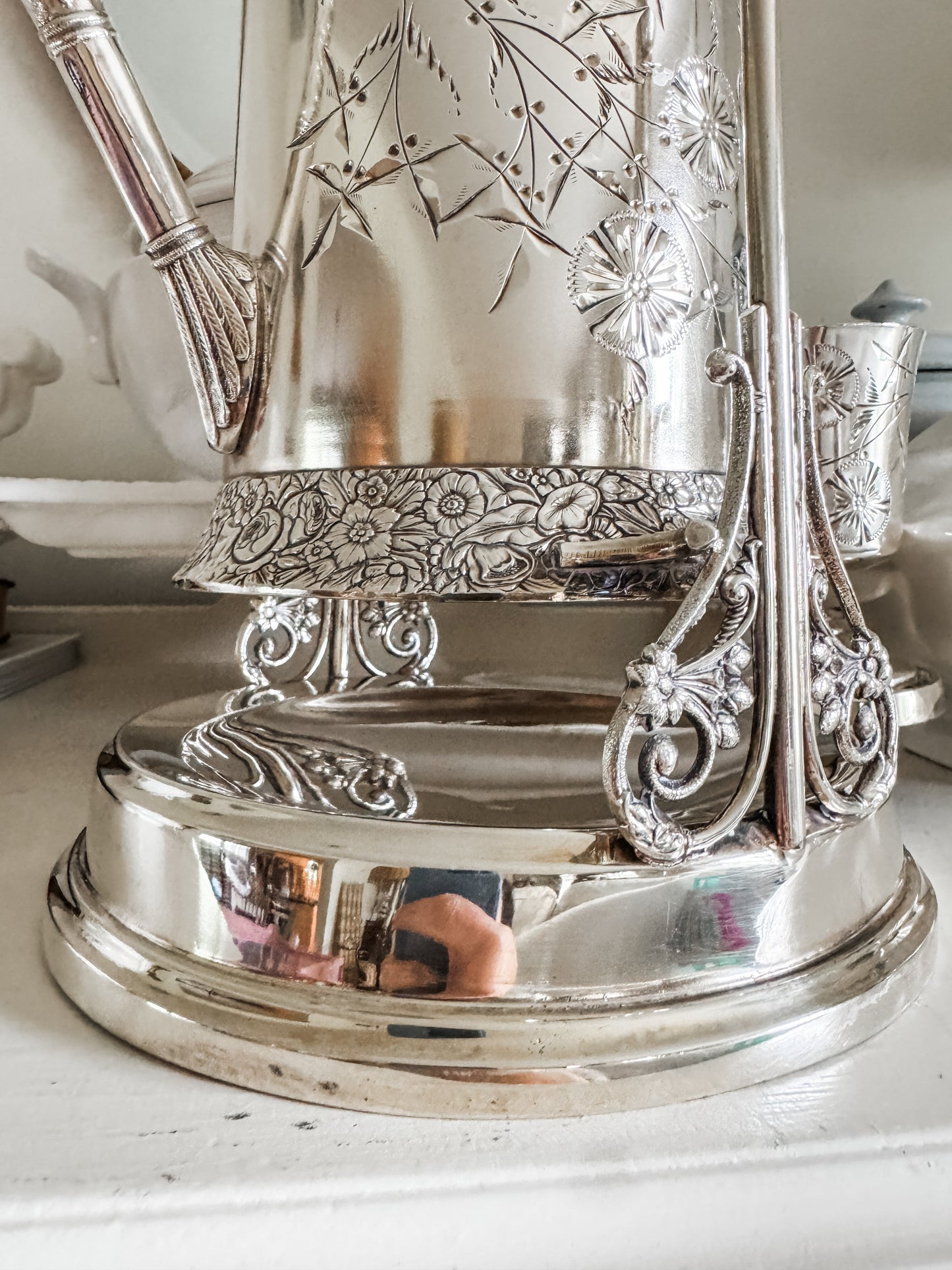 Rare Monumental Victorian C.B. Barker Quadruple Plate Water Set with Original Stand & Goblet