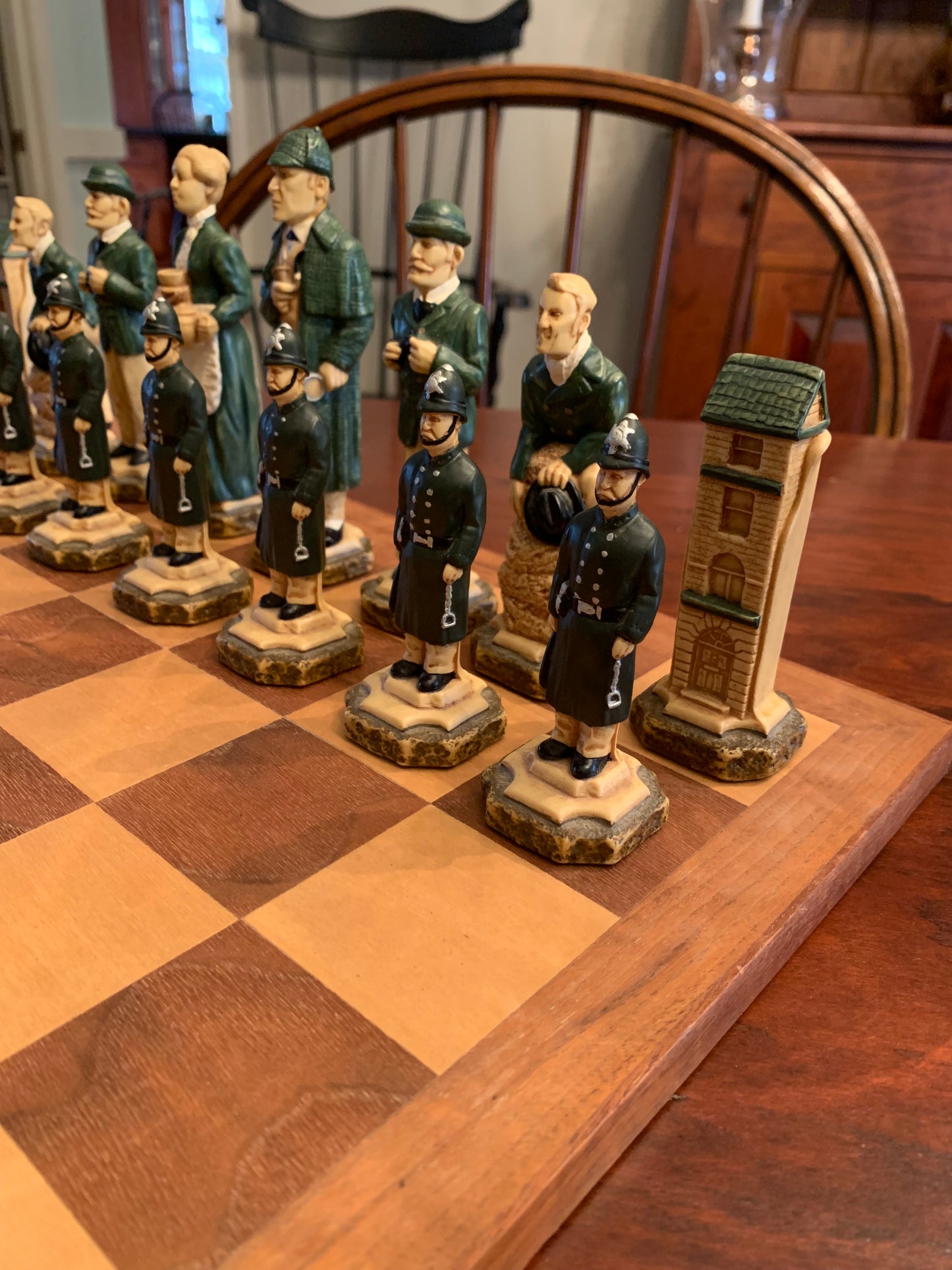 British Sherlock Holmes Chess Set Handmade Studio Anne Carlton worth $1400 new