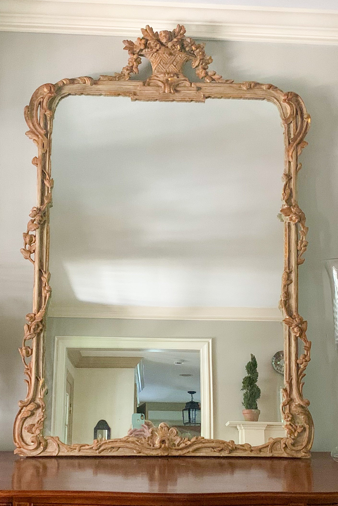 Exceptional Carvers Guild "Panier De Fleur" Mirror Vintage Versailles Finish -18th Century/ Louis XIV Style